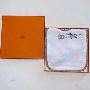 HERMÈS Horse Terry and Linen Baby Bib in Box